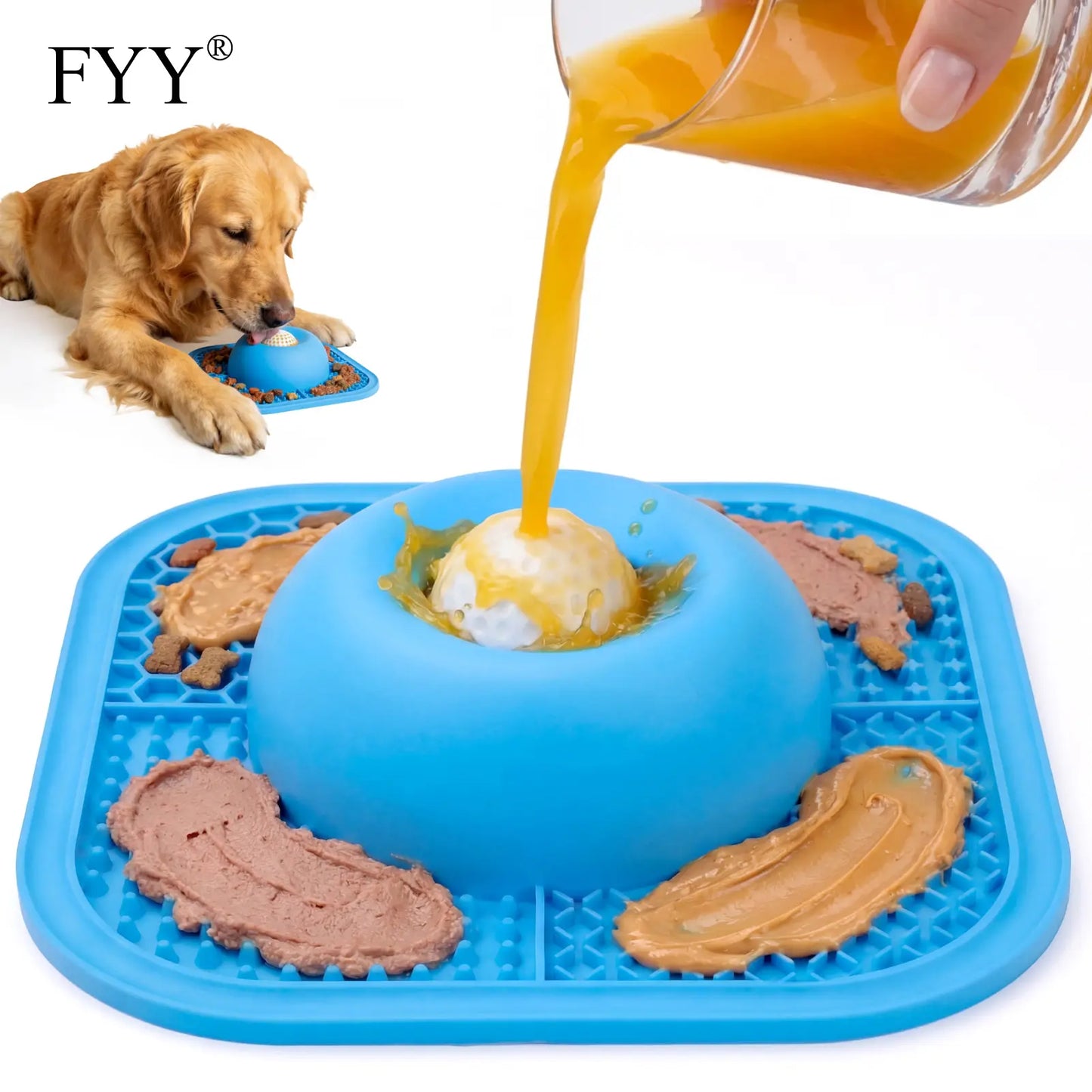 FYY Slow Feeder Dog Bowls & Lick Mat for Liquid and Thick Treat, Anti-Slip Dog Lick Bowl with Interactive Rolling Ball, 5/6 Cup Pup Licking Toy for Large Medium Small Dogs and Cats Blue