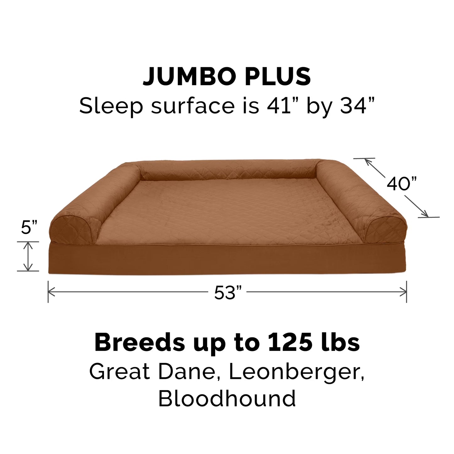 Pet Products Quilted Full Support Orthopedic Sofa Pet Bed for Dogs & Cats - Toasted Brown, Jumbo Plus