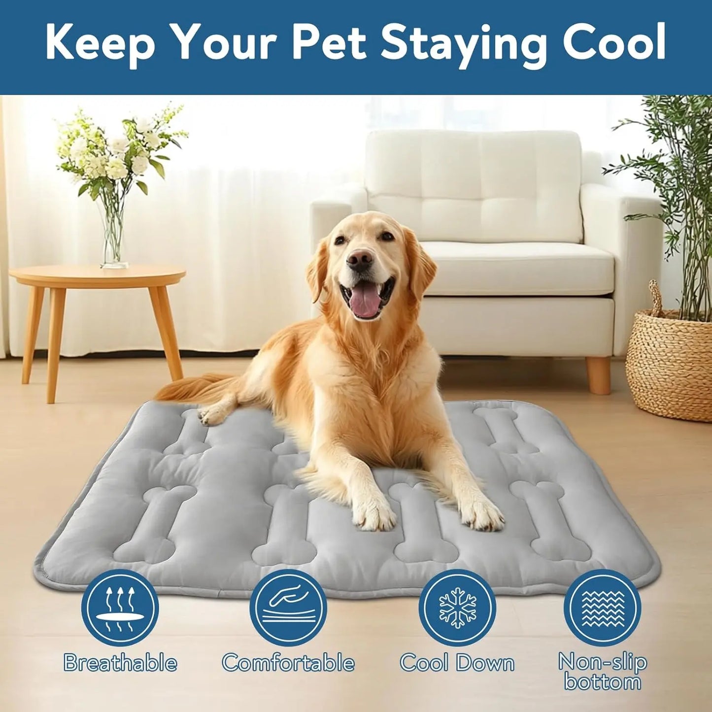 2-Pack Thicker Dog Cooling Mats for Dogs or Cats, Cute Bone Quiled Durable Non-Slip Instant Cool Summer Pet Cooling Pad, No Geal No Electric Portable Lightweight Washable Indoor Outdoor Cold Kennel Crate Bed for Large Dogs #Summervibes #Dealsforyoudays
