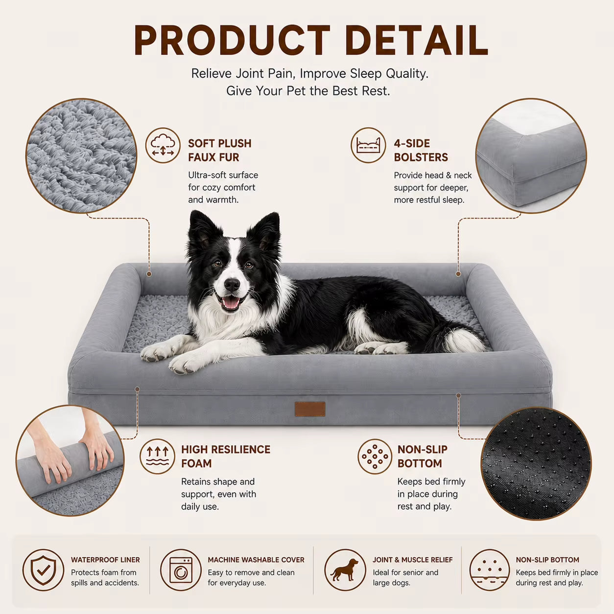 Modern Luxury Orthopedic Dog Sofa Bed Plush Memory Foam with Removable Washable Cover for Small Dogs Cats