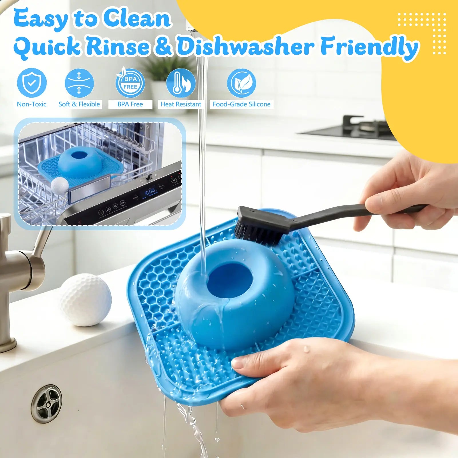 FYY Slow Feeder Dog Bowls & Lick Mat for Liquid and Thick Treat, Anti-Slip Dog Lick Bowl with Interactive Rolling Ball, 5/6 Cup Pup Licking Toy for Large Medium Small Dogs and Cats Blue