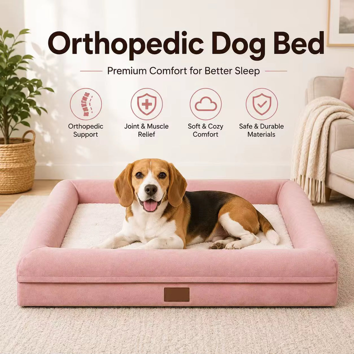 Modern Luxury Orthopedic Dog Sofa Bed Plush Memory Foam with Removable Washable Cover for Small Dogs Cats