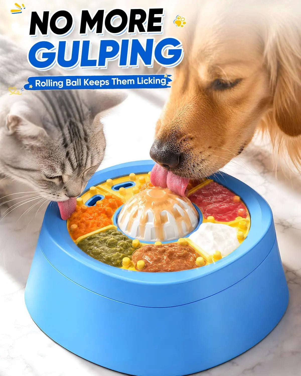 Picky Zoom Interactive Slow Feeder Dog Bowl - 2-In-1 Enrichment Feeder with Rolling Lick Ball for Fast Eaters, Anti-Slip Suction Base for Frozen Treats, Yogurt & Wet Food, for Dogs & Cats