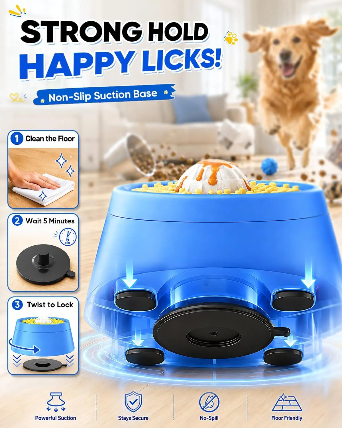Picky Zoom Interactive Slow Feeder Dog Bowl - 2-In-1 Enrichment Feeder with Rolling Lick Ball for Fast Eaters, Anti-Slip Suction Base for Frozen Treats, Yogurt & Wet Food, for Dogs & Cats