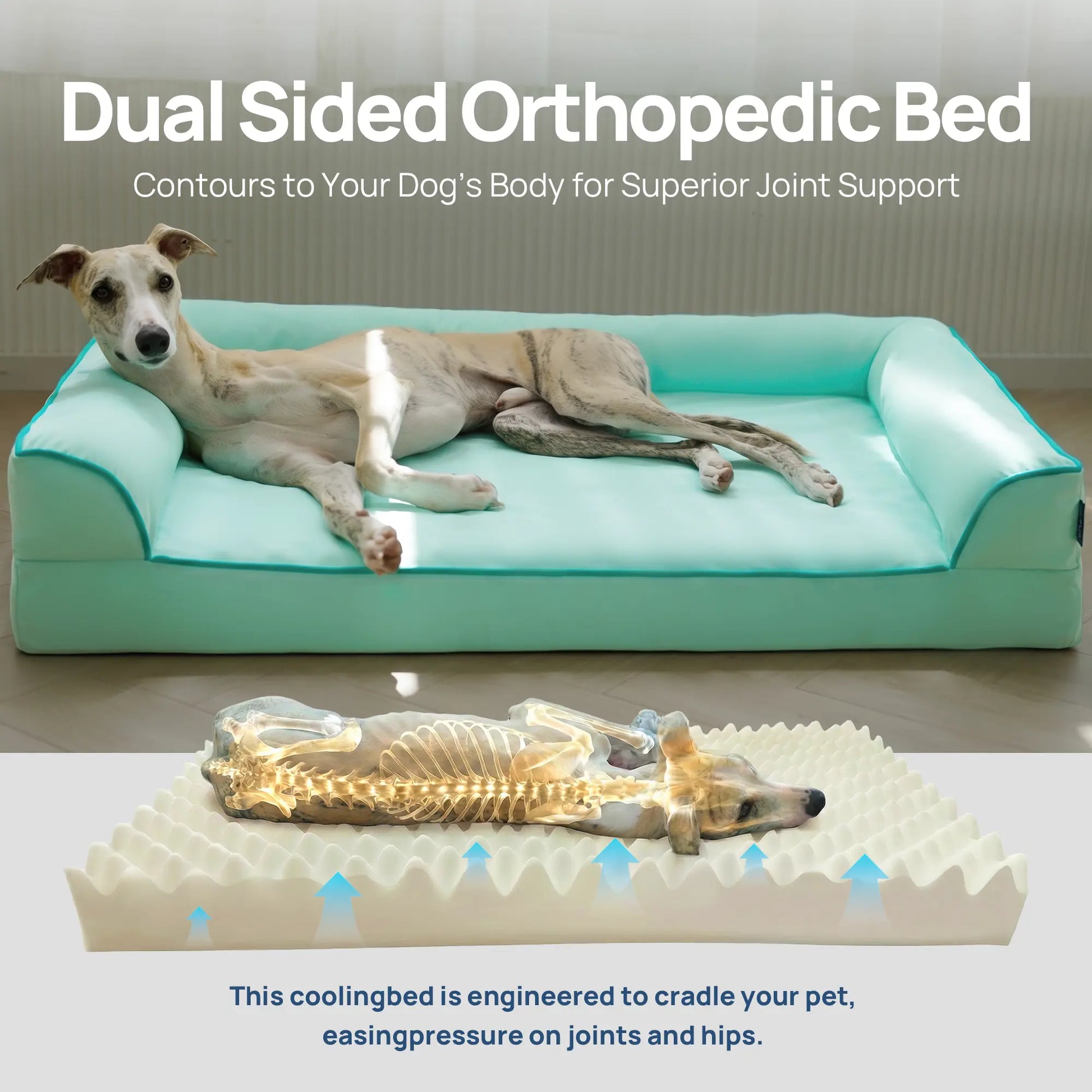 Blunique Cooling Orthopedic Pet Bed for Dogs & Cats, Waterproof Egg Crate Foam Dog Mat & C-Shaped Sofa Bed, Q-Max 4.0 Cooling Fabric, Washable & Dryer Safe Summer Pet Bed for Small & Large Dogs