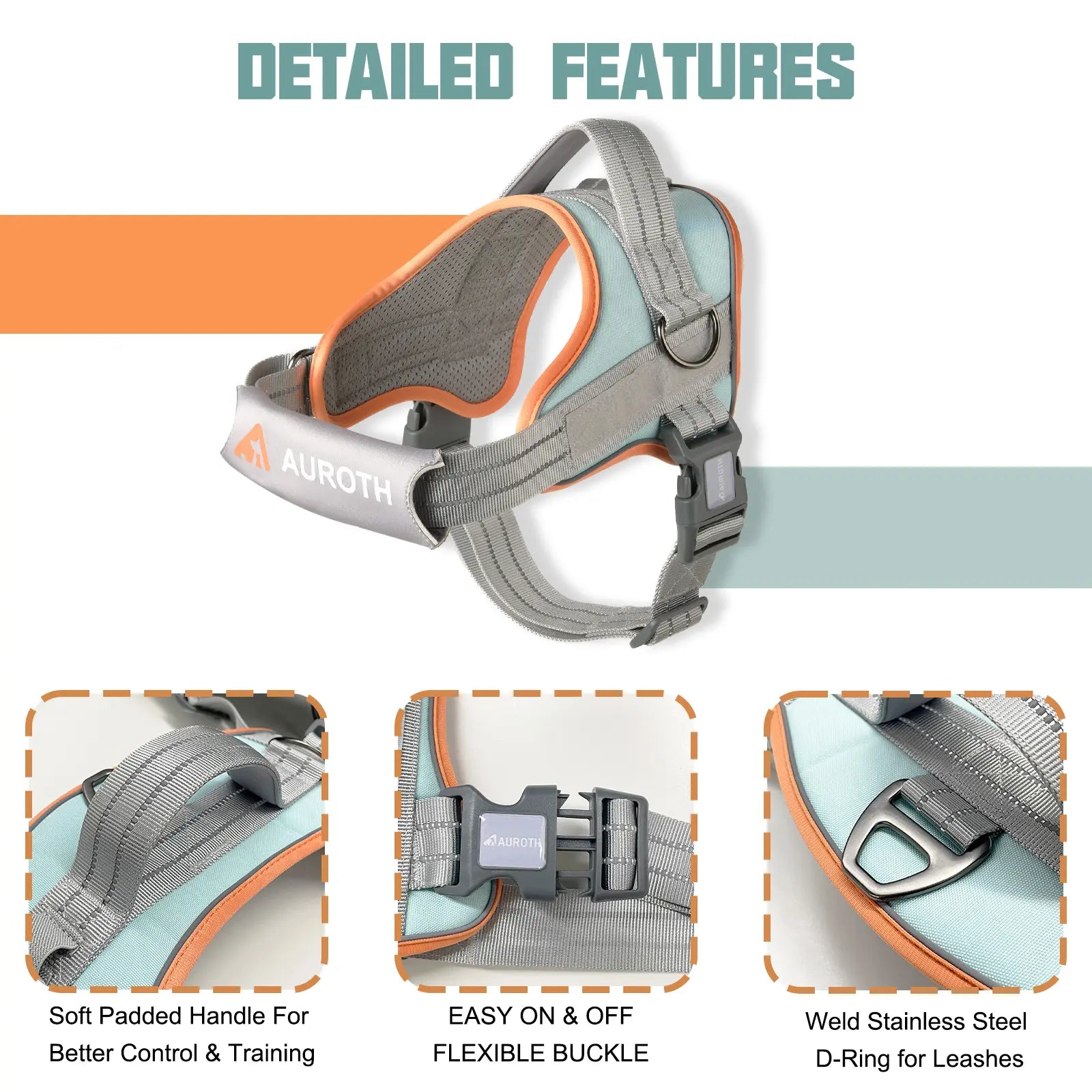 【#Dealsforyoudays】Auroth No Pull Dog Harness and Leash Combo, Reflective Adjustable Safety Harness – Soft Padded, Easy on & off – Dog Walking & Training, Small Medium Large Dogs