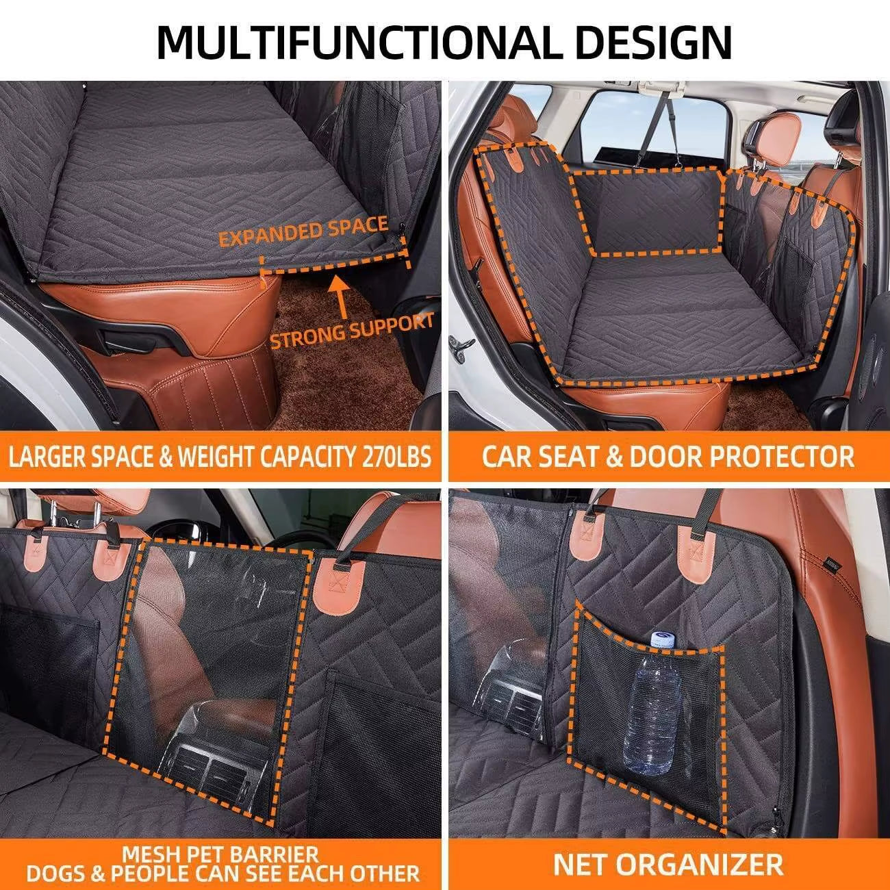 Waterproof Scratch-Proof Nonslip Cotton Pet Dog Cat Car Seat Cover Mat Hammock 600D Oxford Heavy-Duty Eco-Friendly Plaid All