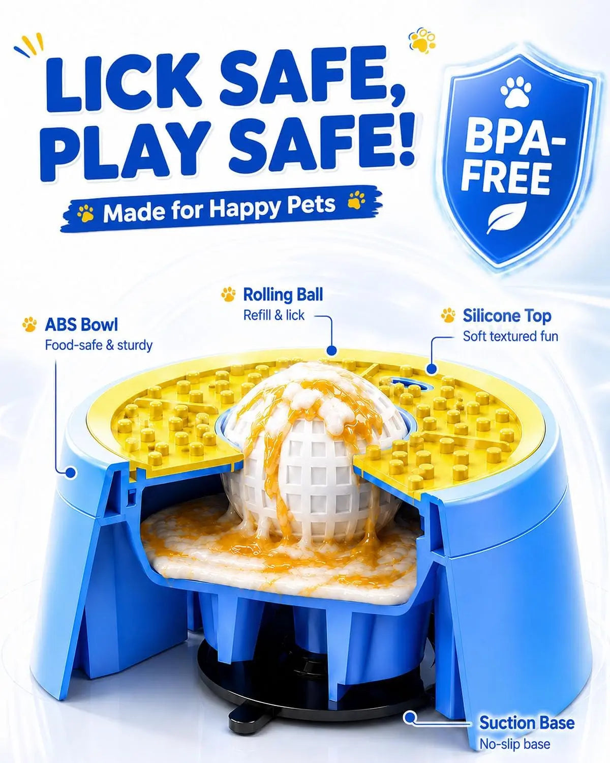 Picky Zoom Interactive Slow Feeder Dog Bowl - 2-In-1 Enrichment Feeder with Rolling Lick Ball for Fast Eaters, Anti-Slip Suction Base for Frozen Treats, Yogurt & Wet Food, for Dogs & Cats